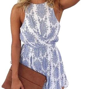 Blue and White Pattern Romper Women’s Medium